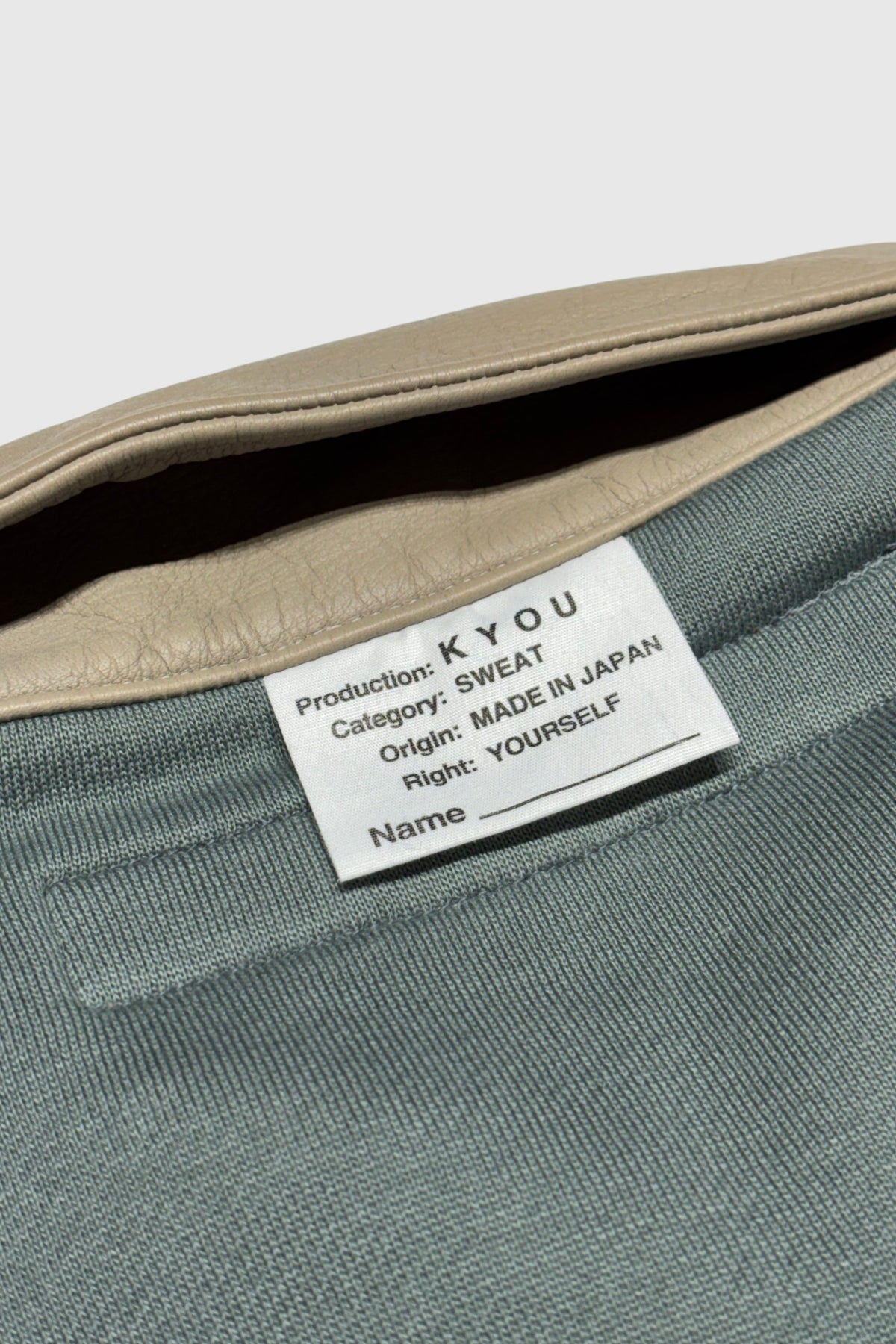 【KYOU】"BROTHERS" Leather × Supima Aging Cotton Sweat(DUSTY GREEN)