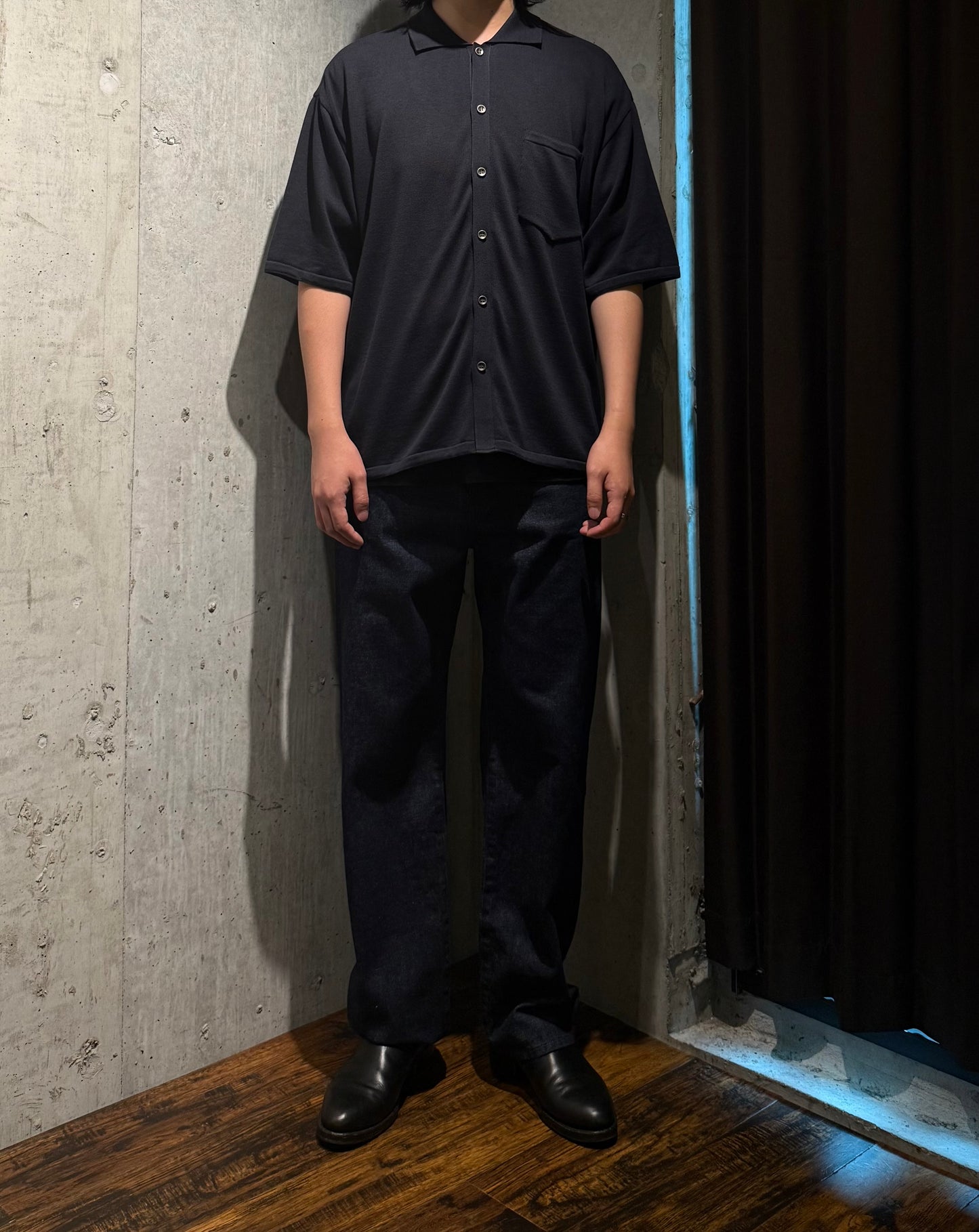 【LOYM】AETHER - GIZA Cotton Knit Shirt(DARK NAVY)