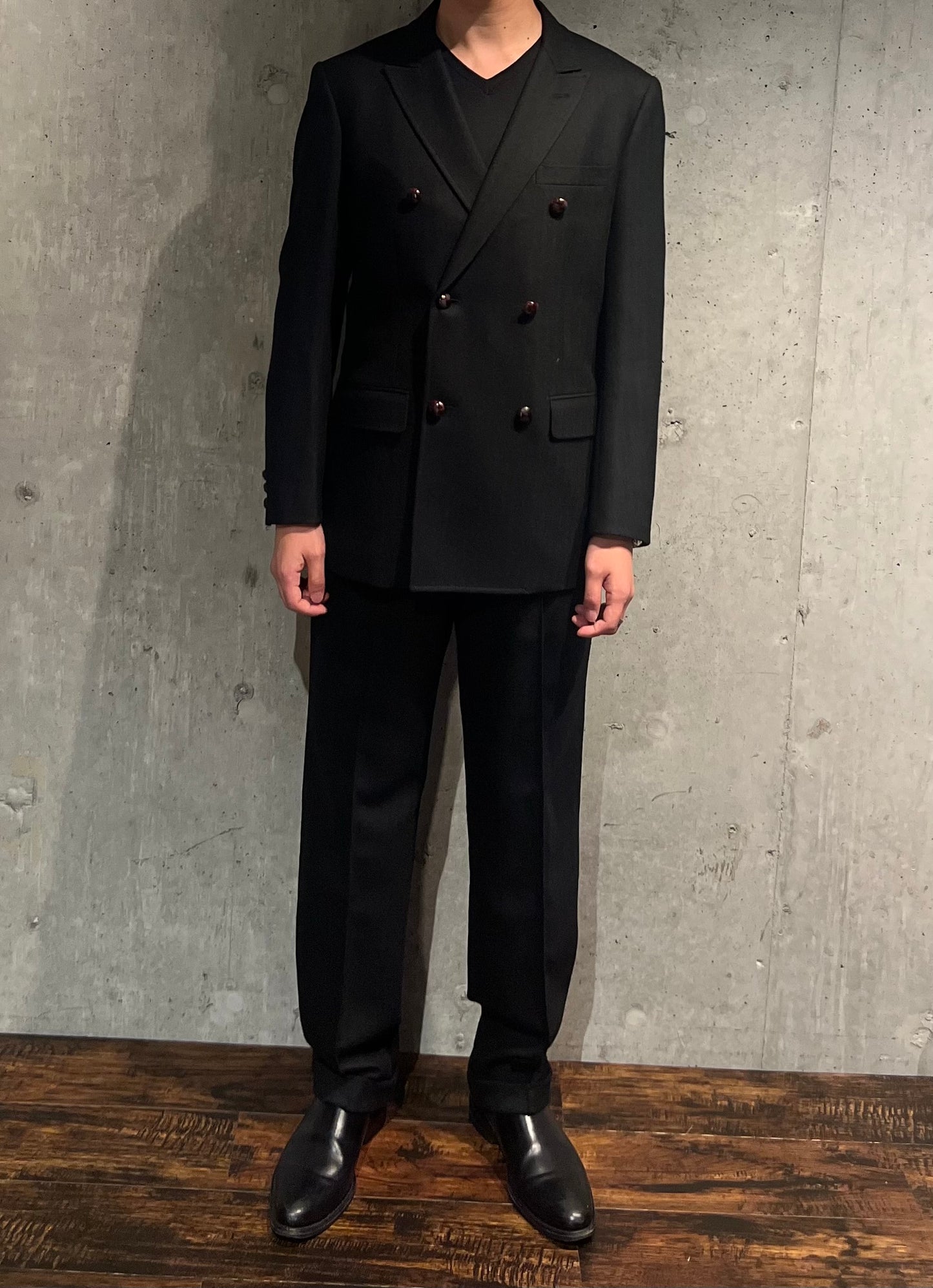 【Urig】ALPACA SAXONY CREASE STITCH PANTS HL (BLACK)