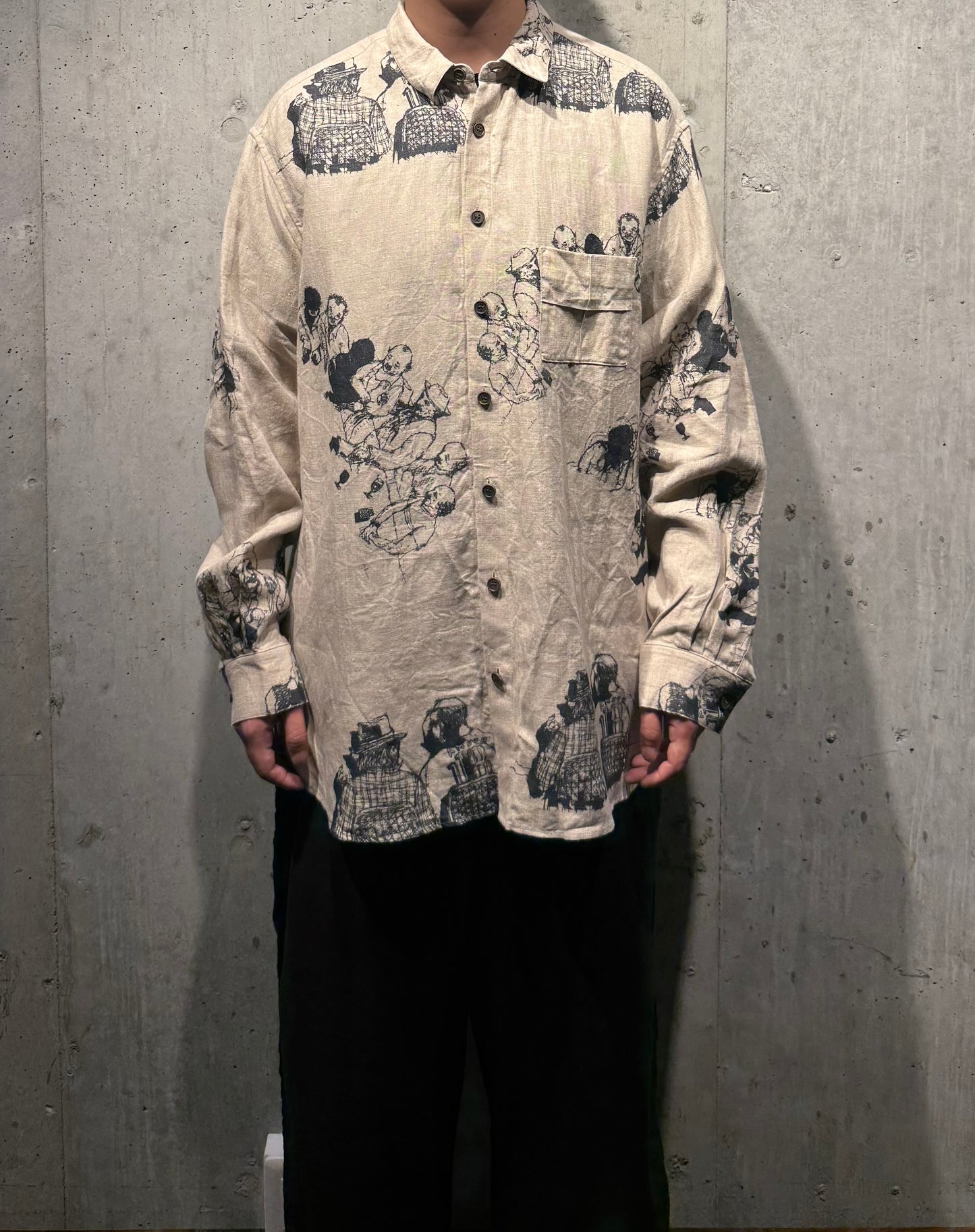 【YUTA MATSUOKA】リラックスフィットシャツ(ECRU PRINT)