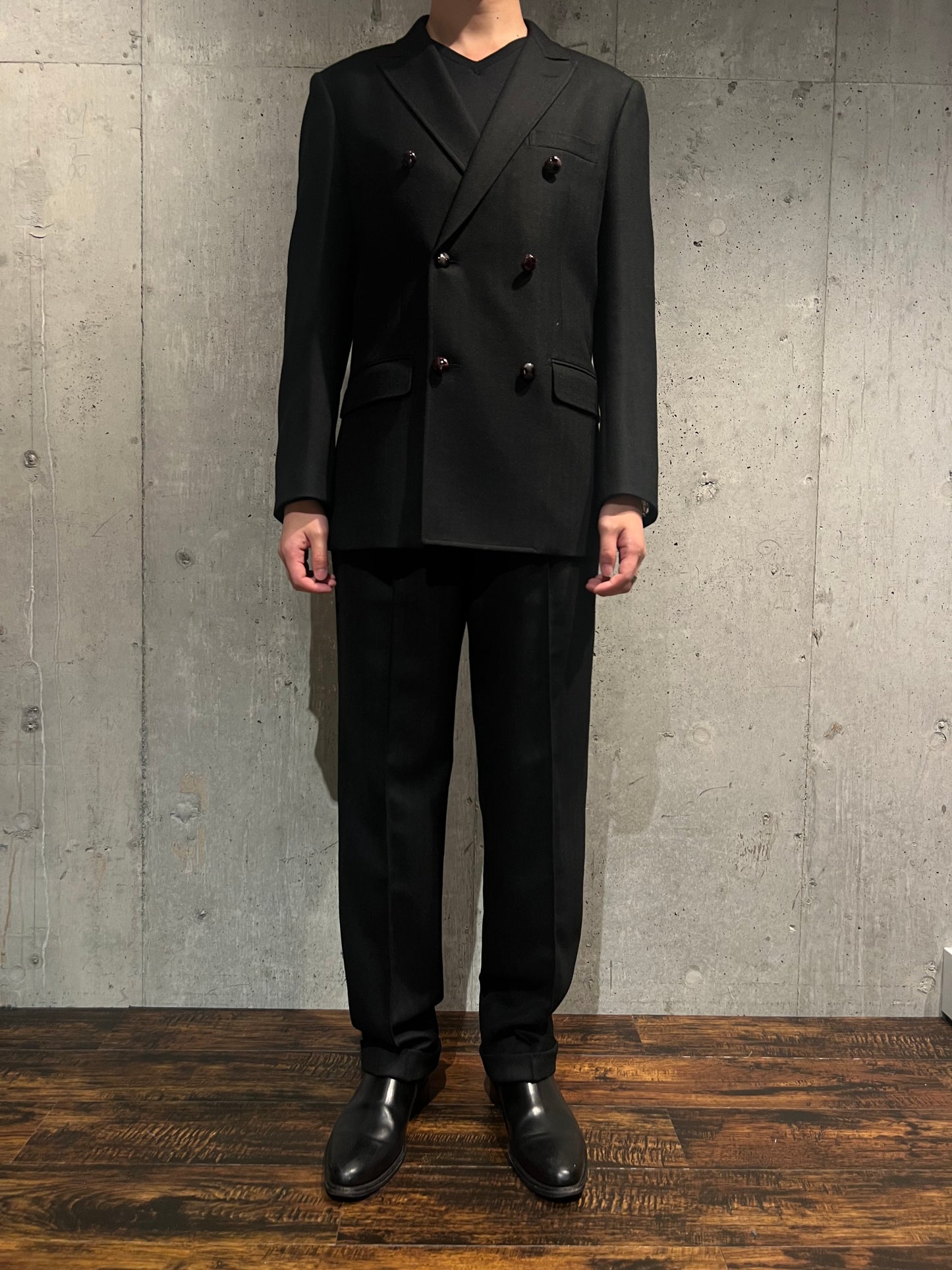 【Urig】ALPACA SAXONY CREASE STITCH PANTS HL (BLACK)