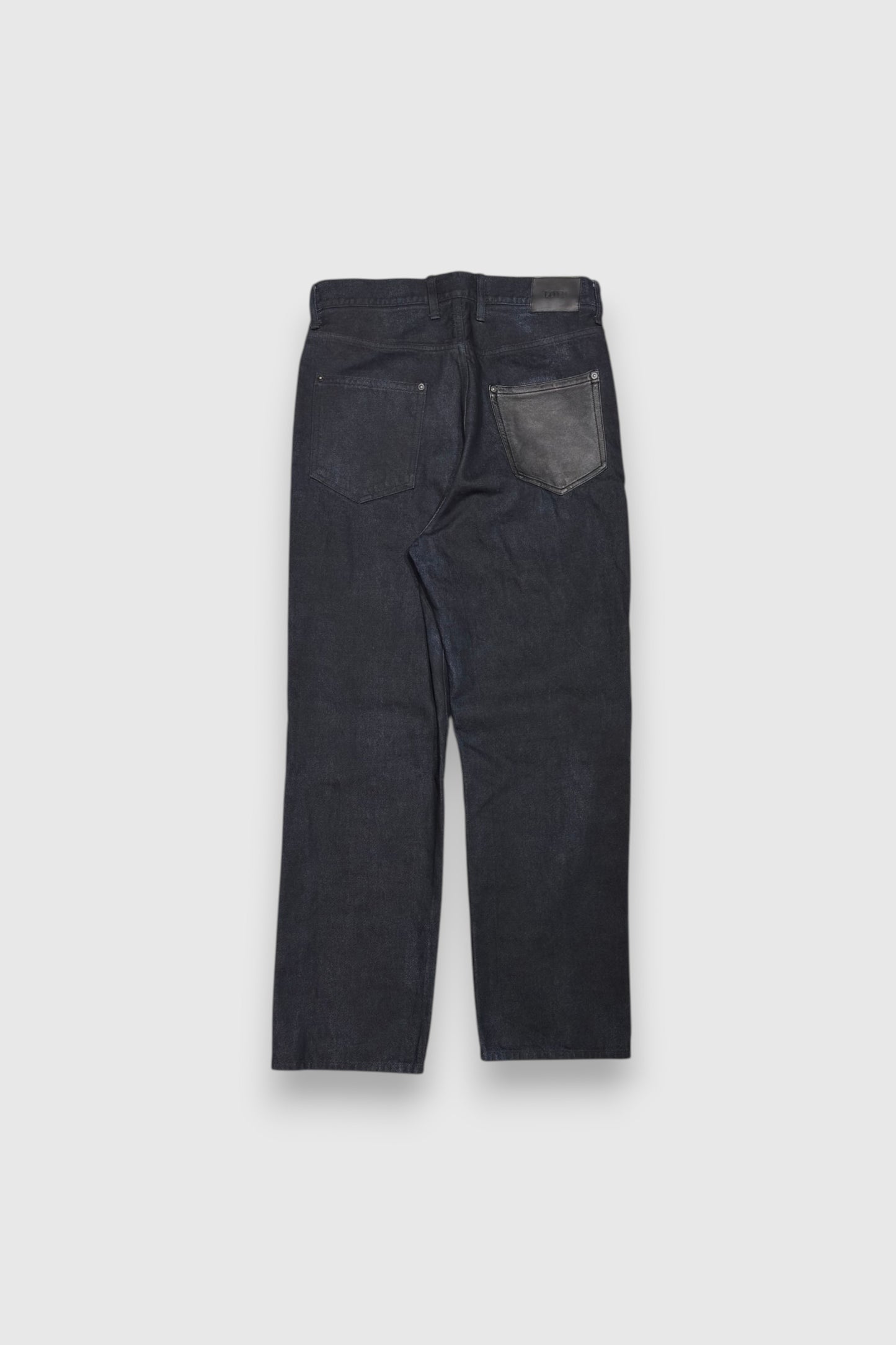 【LOYM】LEATHER POCKET DENIM PANTS (BLACK×DYE)