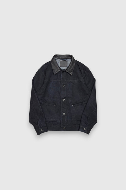 【LOYM】LEATHER COLLAR DENIM JACKET (BLACK DYE)