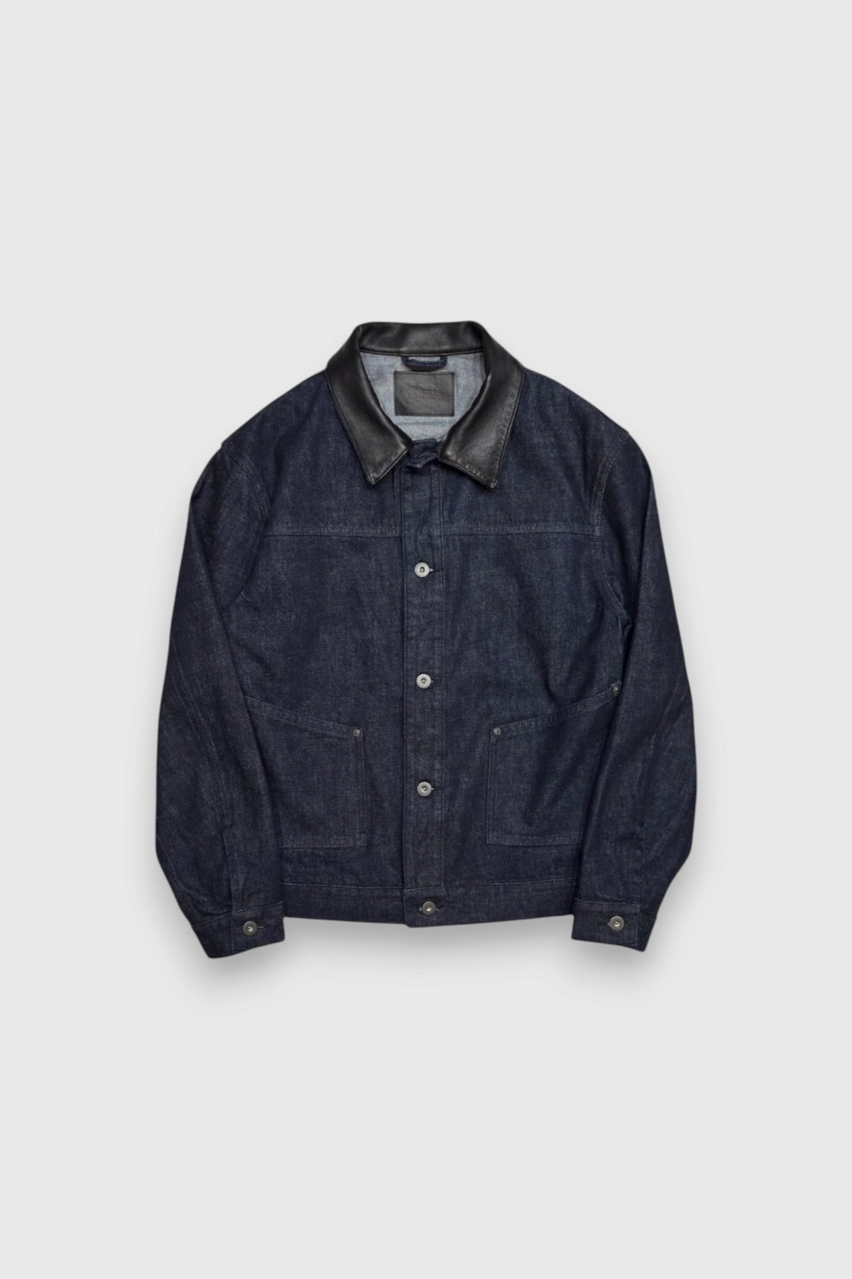 【LOYM】LEATHER COLLAR DENIM JACKET (BLACK DYE)