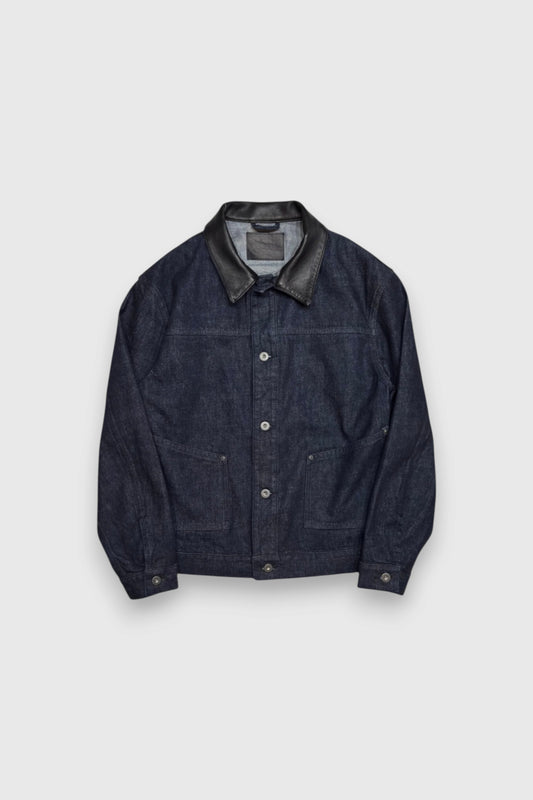 【LOYM】LEATHER COLLAR DENIM JACKET (BLACK DYE)