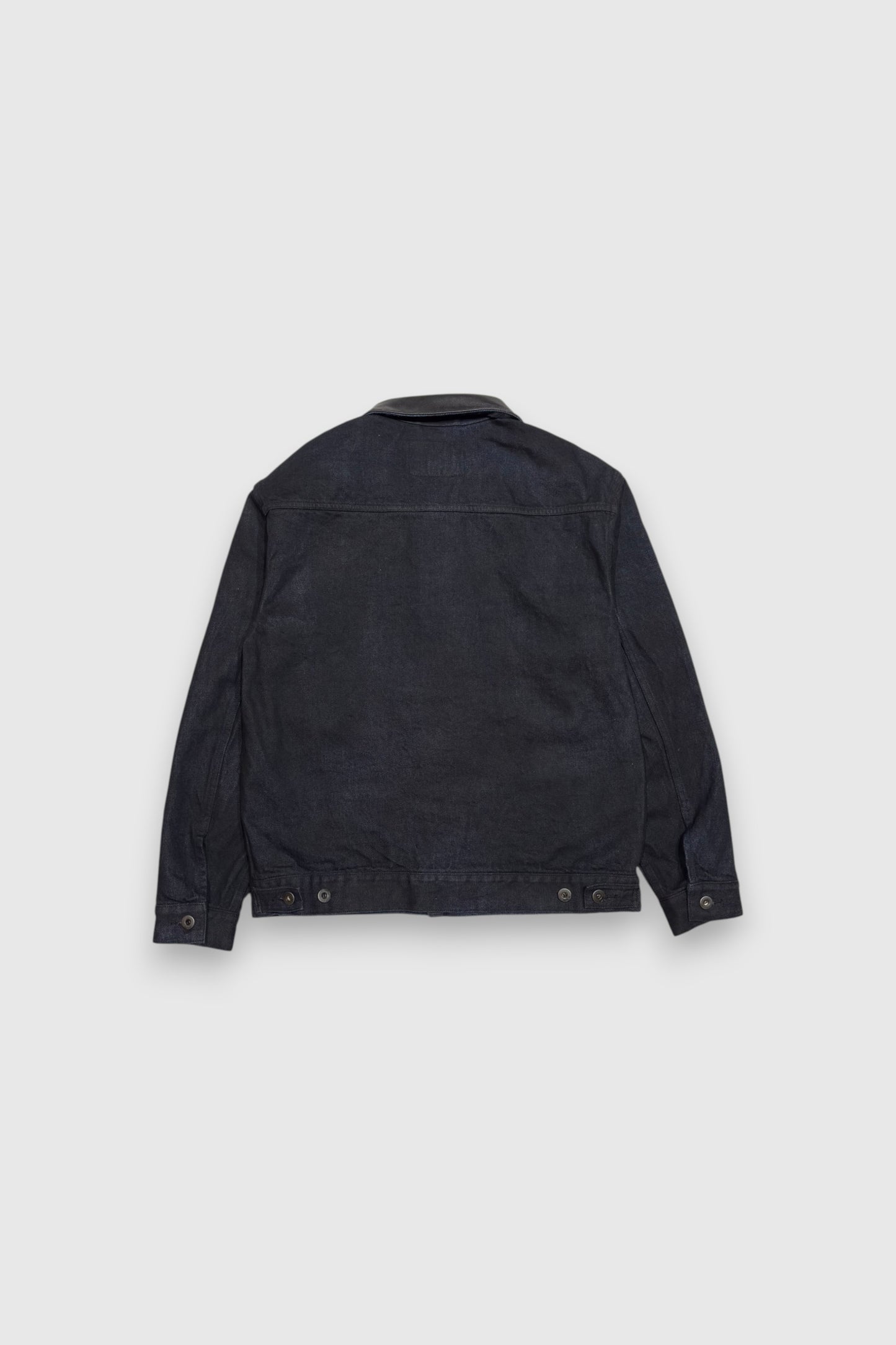 【LOYM】LEATHER COLLAR DENIM JACKET (BLACK DYE)
